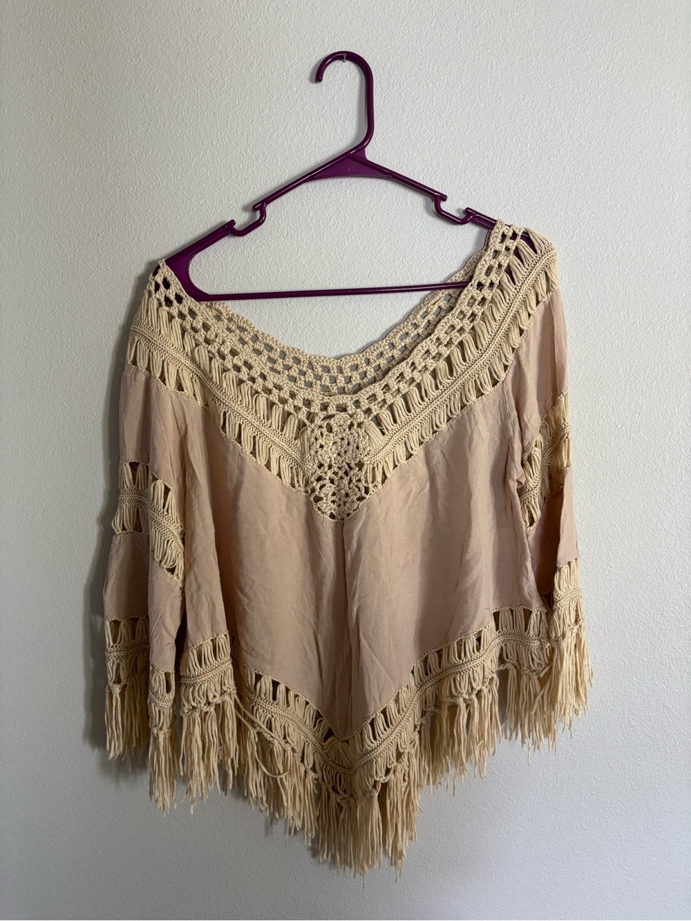 Umgee Taupe Crochet Fringe Tunic